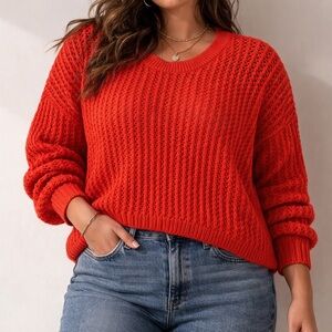 Old Navy Bright Orange/Res Crewneck Knit Sweater